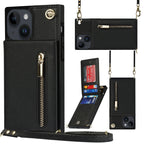 Cross-body Zipper Square Phone Case with Holder, For iPhone 14, For iPhone 14 Plus, For iPhone 14 Pro, For iPhone 14 Pro Max For iPhone 14 Black