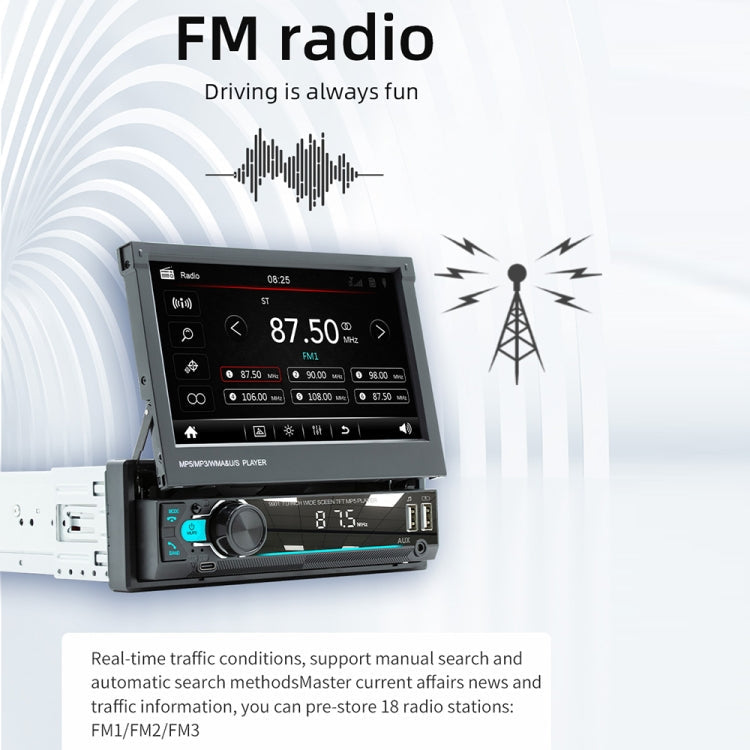 9901 7 inch Car Retractable MP5 Player Supports FM & Mobile Phone Internet, 9901