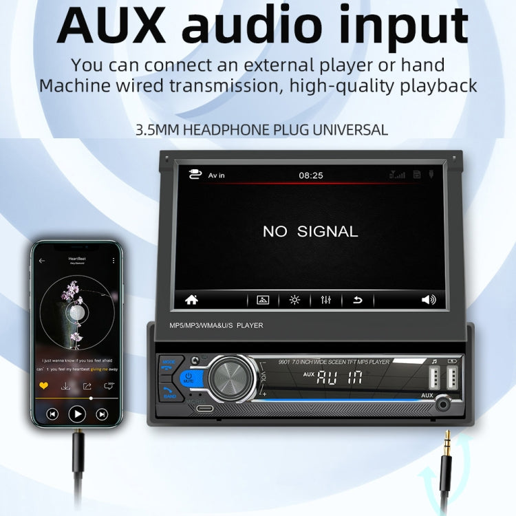9901 7 inch Car Retractable MP5 Player Supports FM & Mobile Phone Internet, 9901