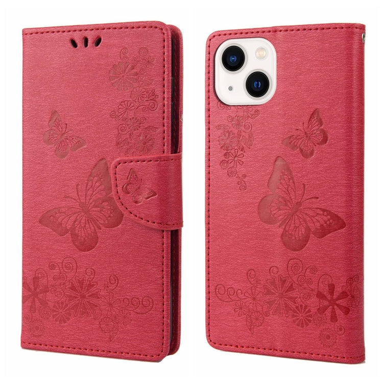 Butterfly Embossed Horizontal Flip Leather Phone Case, For iPhone 14, For iPhone 14 Plus, For iPhone 14 Pro For iPhone 14 Red