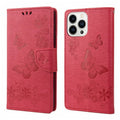 Butterfly Embossed Horizontal Flip Leather Phone Case, For iPhone 14 Pro Max For iPhone 14 Pro Max Red