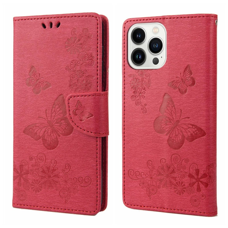 Butterfly Embossed Horizontal Flip Leather Phone Case, For iPhone 14 Pro Max For iPhone 14 Pro Max Red