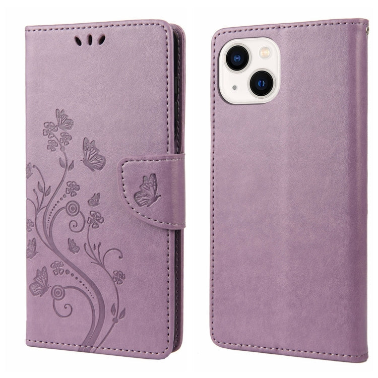 Butterfly Flower Pattern Flip Leather Phone Case – Lanyard, Card Slot, Flip, For iPhone 14, For iPhone 14 Plus, For iPhone 14 Pro For iPhone 14 Light Purple