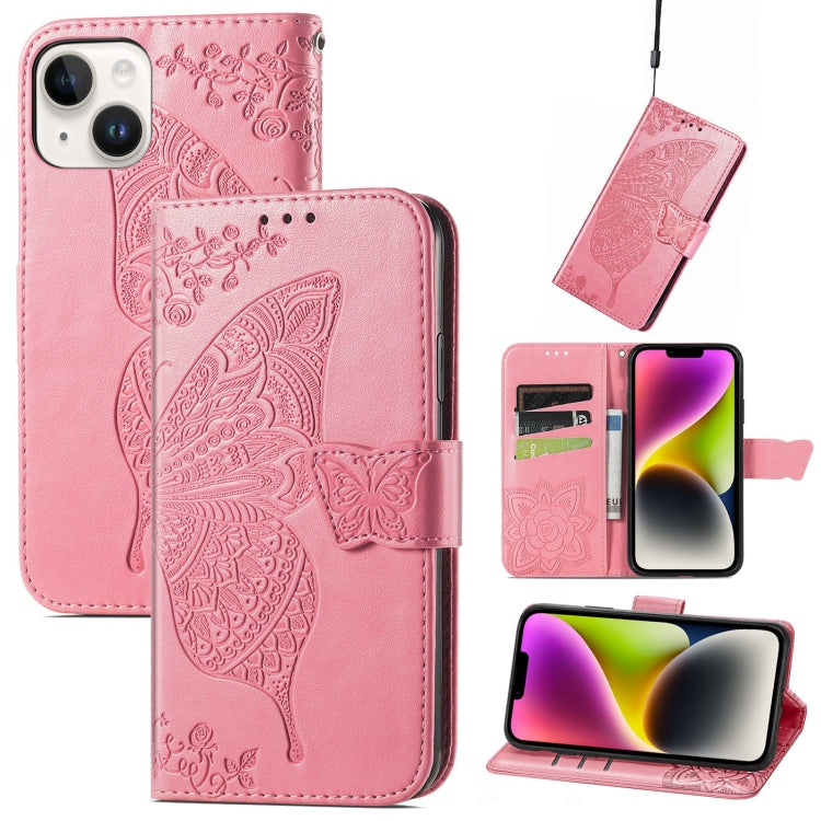 Butterfly Embossing Leather Case, For iPhone 14 Plus For iPhone 14 Plus Pink