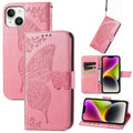Butterfly Embossing Leather Case, For iPhone 14 Plus For iPhone 14 Plus Pink