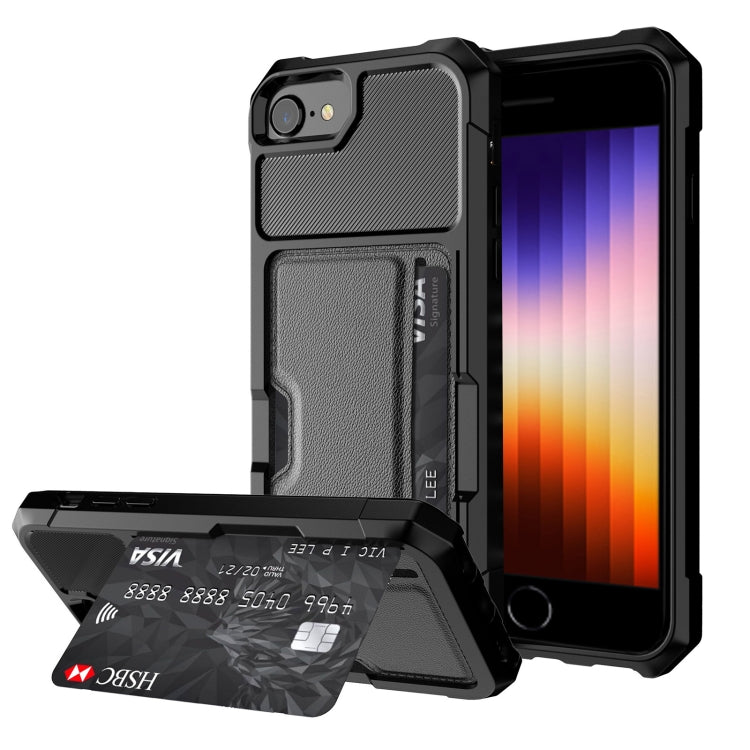 ZM02 Card Slot Holder Phone Case, For iPhone SE 2022 / SE 2020 / 8 / 7, For iPhone 8 Plus / 7 Plus, For iPhone XS / X, For iPhone XR, For iPhone XS Max, For iPhone 11, For iPhone 11 Pro, For iPhone 11 Pro Max For iPhone SE 2022 SE 2020 8 7 Black