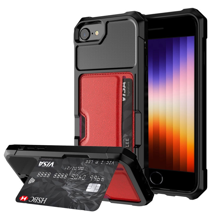 ZM02 Card Slot Holder Phone Case – Card Slot, For iPhone SE 2022 / SE 2020 / 8 / 7, For iPhone 8 Plus / 7 Plus, For iPhone XS / X, For iPhone XR, For iPhone XS Max, For iPhone 11, For iPhone 11 Pro, For iPhone 11 Pro Max For iPhone SE 2022 SE 2020 8 7 Red