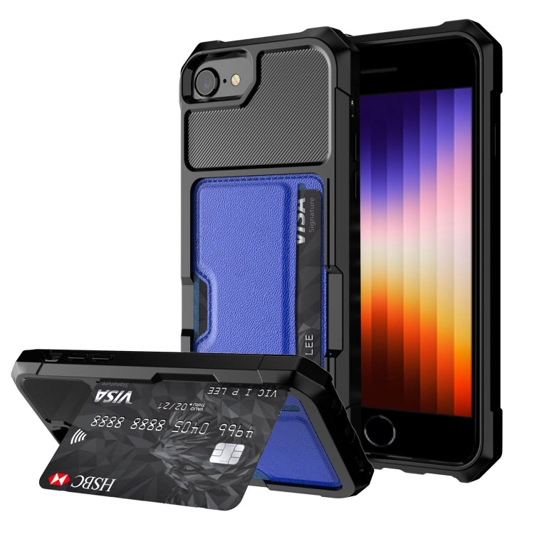 ZM02 Card Slot Holder Phone Case – Card Slot, For iPhone SE 2022 / SE 2020 / 8 / 7, For iPhone 8 Plus / 7 Plus, For iPhone XS / X, For iPhone XR, For iPhone XS Max, For iPhone 11, For iPhone 11 Pro, For iPhone 11 Pro Max For iPhone SE 2022 SE 2020 8 7 Blue
