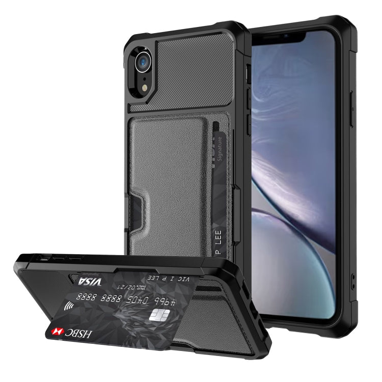 ZM02 Card Slot Holder Phone Case – Card Slot, For iPhone SE 2022 / SE 2020 / 8 / 7, For iPhone 8 Plus / 7 Plus, For iPhone XS / X, For iPhone XR, For iPhone XS Max, For iPhone 11, For iPhone 11 Pro, For iPhone 11 Pro Max For iPhone XR Black