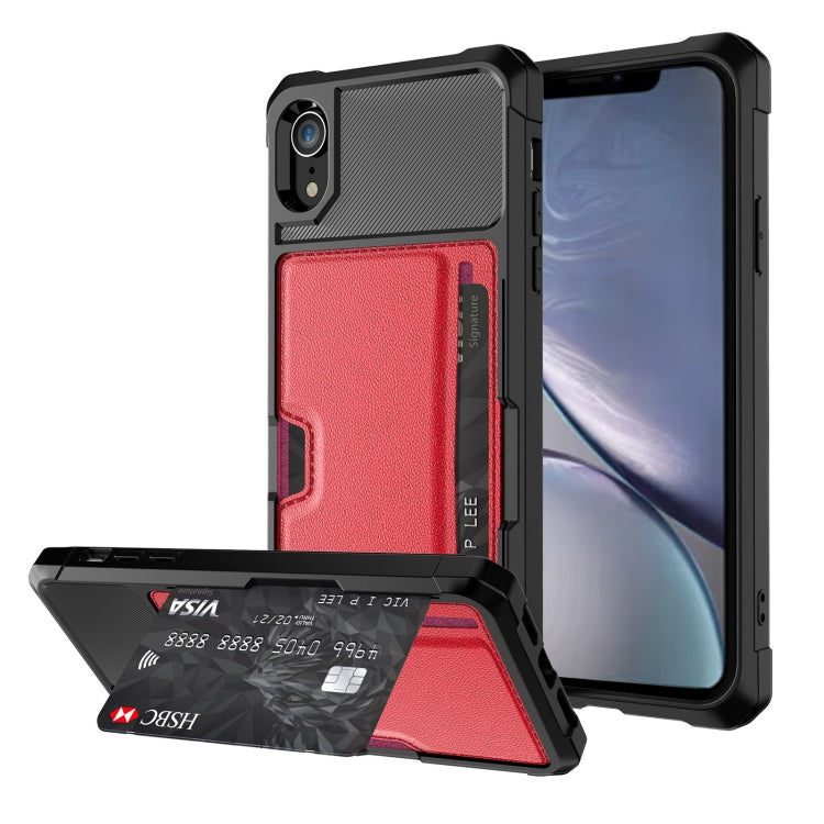 ZM02 Card Slot Holder Phone Case – Card Slot, For iPhone SE 2022 / SE 2020 / 8 / 7, For iPhone 8 Plus / 7 Plus, For iPhone XS / X, For iPhone XR, For iPhone XS Max, For iPhone 11, For iPhone 11 Pro, For iPhone 11 Pro Max For iPhone XR Red