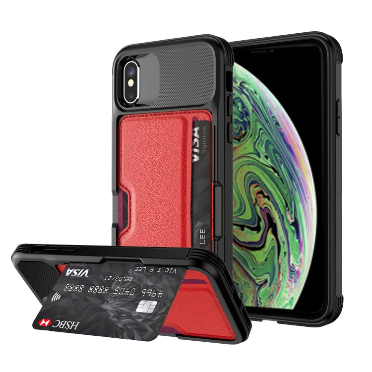 ZM02 Card Slot Holder Phone Case – Card Slot, For iPhone SE 2022 / SE 2020 / 8 / 7, For iPhone 8 Plus / 7 Plus, For iPhone XS / X, For iPhone XR, For iPhone XS Max, For iPhone 11, For iPhone 11 Pro, For iPhone 11 Pro Max For iPhone XS Max Red