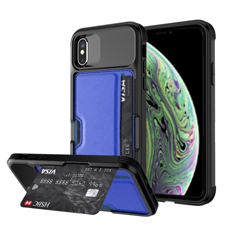 ZM02 Card Slot Holder Phone Case – Card Slot, For iPhone SE 2022 / SE 2020 / 8 / 7, For iPhone 8 Plus / 7 Plus, For iPhone XS / X, For iPhone XR, For iPhone XS Max, For iPhone 11, For iPhone 11 Pro, For iPhone 11 Pro Max For iPhone XS Max Blue