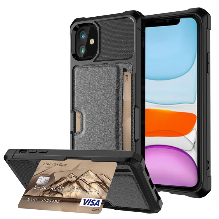 ZM02 Card Slot Holder Phone Case – Card Slot, For iPhone SE 2022 / SE 2020 / 8 / 7, For iPhone 8 Plus / 7 Plus, For iPhone XS / X, For iPhone XR, For iPhone XS Max, For iPhone 11, For iPhone 11 Pro, For iPhone 11 Pro Max For iPhone 11 Black