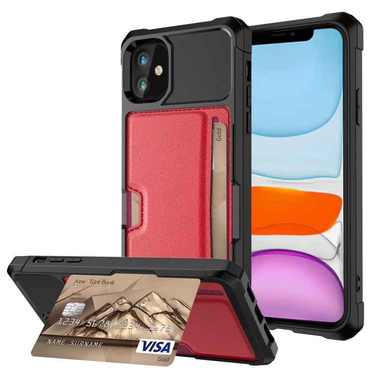 ZM02 Card Slot Holder Phone Case – Card Slot, For iPhone SE 2022 / SE 2020 / 8 / 7, For iPhone 8 Plus / 7 Plus, For iPhone XS / X, For iPhone XR, For iPhone XS Max, For iPhone 11, For iPhone 11 Pro, For iPhone 11 Pro Max For iPhone 11 Red