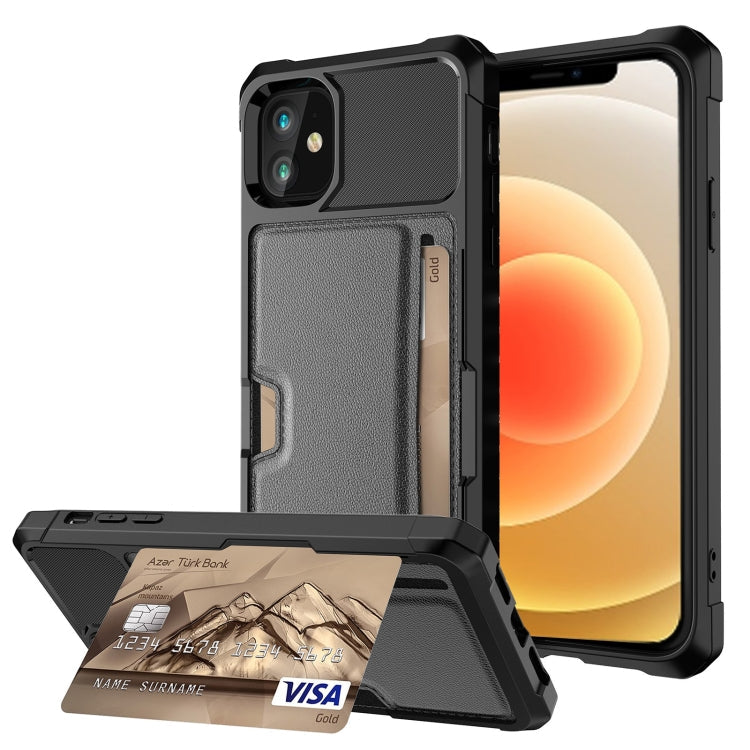 ZM02 Card Slot Holder Phone Case, For iPhone 12, For iPhone 12 mini, For iPhone 12 Pro, For iPhone 12 Pro Max, For iPhone 13, For iPhone 13 mini, For iPhone 13 Pro, For iPhone 13 Pro Max For iPhone 12 Black