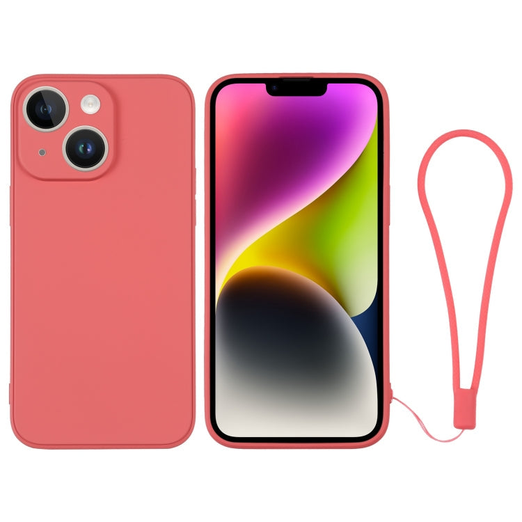 Silicone Phone Case with Wrist Strap, For iPhone 14, For iPhone 14 Plus For iPhone 14 Orange Red