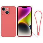 Silicone Phone Case with Wrist Strap, For iPhone 14, For iPhone 14 Plus For iPhone 14 Orange Red