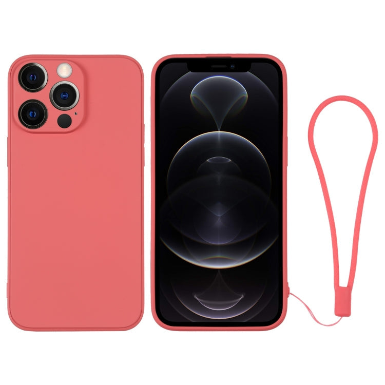 Silicone Phone Case with Wrist Strap, For iPhone 12 Pro, For iPhone 12 Pro Max For iPhone 12 Pro Orange Red