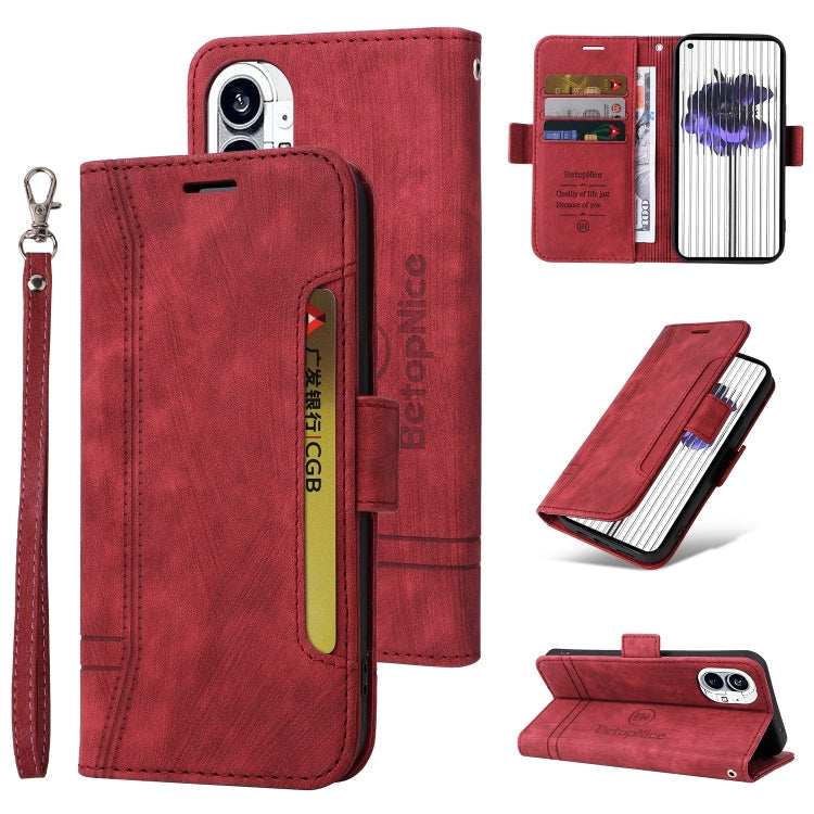 BETOPNICE Dual-side Buckle Leather Phone Case – Wear-resistant, Card Slot, Kickstand, For Huawei nova 9, For Nothing Phone 1, For Nokia G21 For Nothing Phone 1 Red