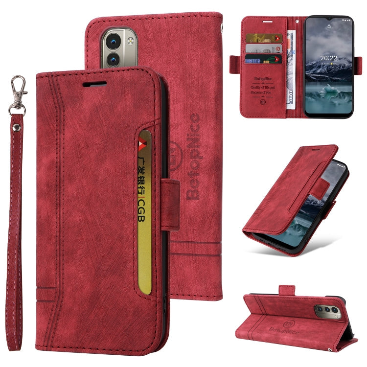BETOPNICE Dual-side Buckle Leather Phone Case – Wear-resistant, Card Slot, Kickstand, For Huawei nova 9, For Nothing Phone 1, For Nokia G21 For Nokia G21 Red
