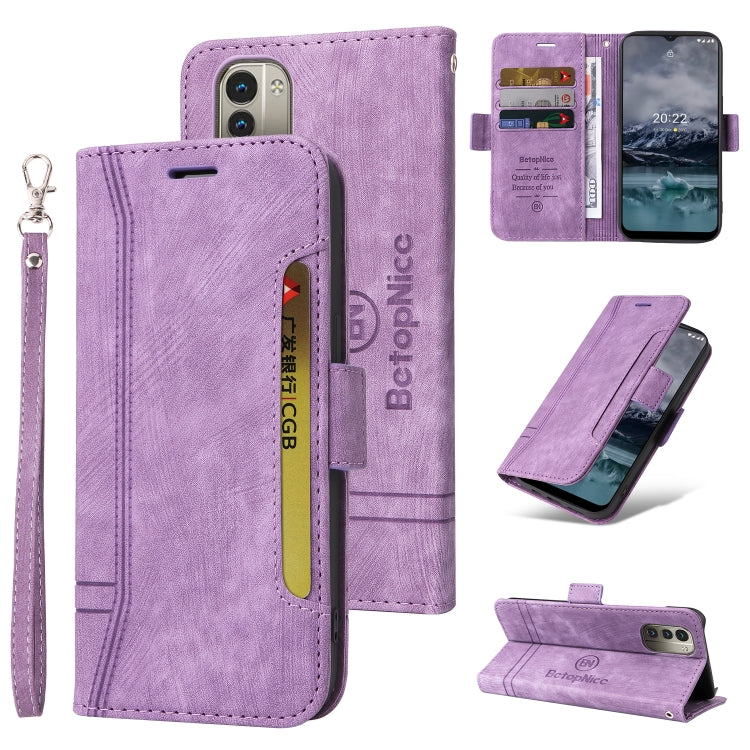 BETOPNICE Dual-side Buckle Leather Phone Case – Wear-resistant, Card Slot, Kickstand, For Huawei nova 9, For Nothing Phone 1, For Nokia G21 For Nokia G21 Purple