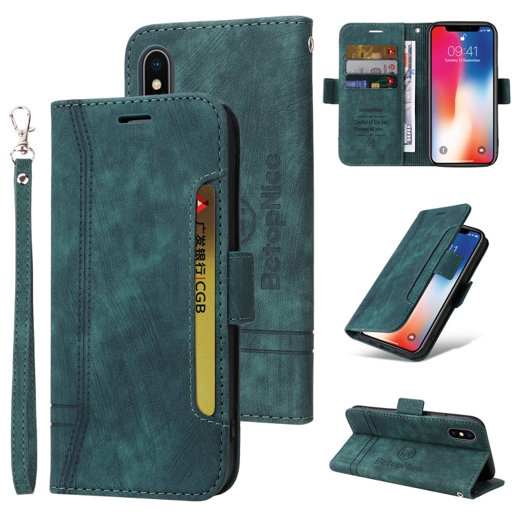 BETOPNICE Dual-side Buckle Leather Phone Case – Wear-resistant, Card Slot, Kickstand, For iPhone XS Max, For iPhone SE 2022 / SE 2020 / 7 / 8, For iPhone 7 Plus / 8 Plus For iPhone XS Max Green