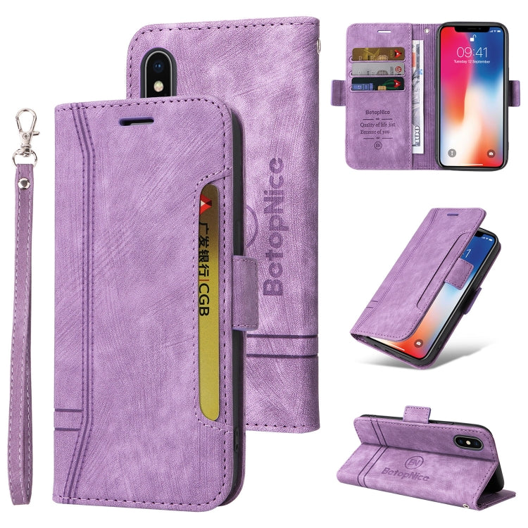BETOPNICE Dual-side Buckle Leather Phone Case – Wear-resistant, Card Slot, Kickstand, For iPhone XS Max, For iPhone SE 2022 / SE 2020 / 7 / 8, For iPhone 7 Plus / 8 Plus For iPhone XS Max Purple