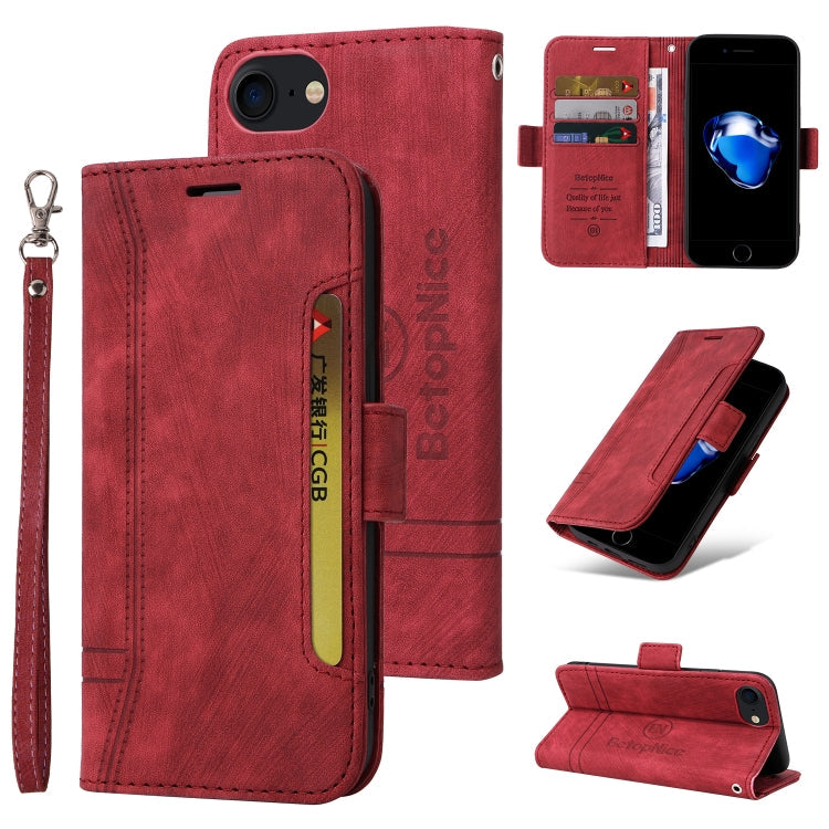 BETOPNICE Dual-side Buckle Leather Phone Case – Wear-resistant, Card Slot, Kickstand, For iPhone XS Max, For iPhone SE 2022 / SE 2020 / 7 / 8, For iPhone 7 Plus / 8 Plus For iPhone SE 2022 SE 2020 7 8 Red