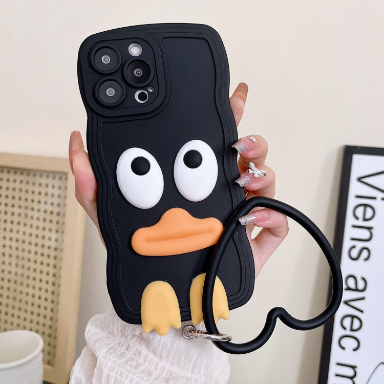 Wave Edge Big Duck Silicone Phone Case with Wristband, For iPhone 13, For iPhone 13 Pro, For iPhone 13 Pro Max, For iPhone 12 For iPhone 13 Black