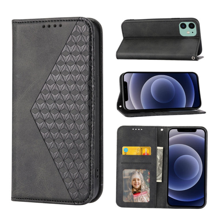 Cubic Grid Calf Texture Magnetic Closure Leather Phone Case, For iPhone 12 mini, For iPhone 12 / 12 Pro, For iPhone 12 Pro Max, For iPhone 11 For iPhone 12 mini Black