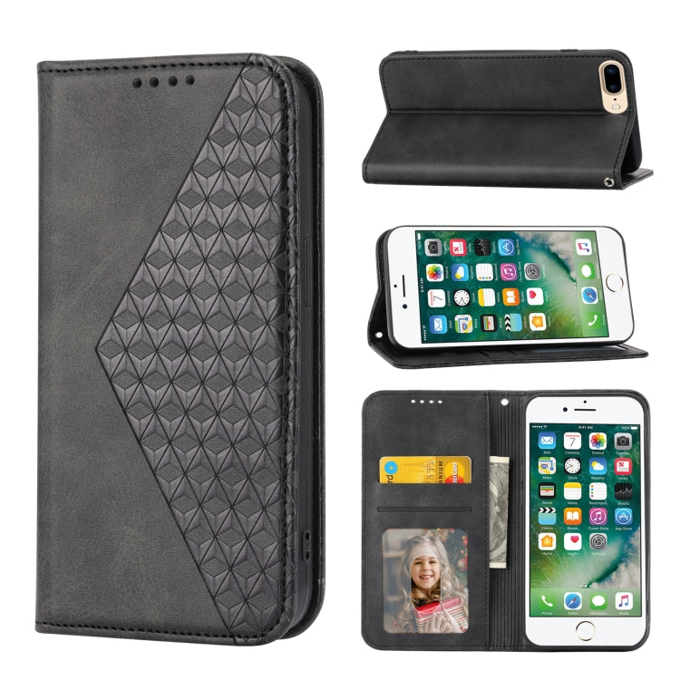 Cubic Grid Calf Texture Magnetic Closure Leather Phone Case – Wear-resistant, Magnetic, Card Slot, For iPhone XS Max, For iPhone SE 2022 / SE 2020 / 7 / 8, For iPhone 7 Plus / 8 Plus For iPhone SE 2022 SE 2020 7 8 Black