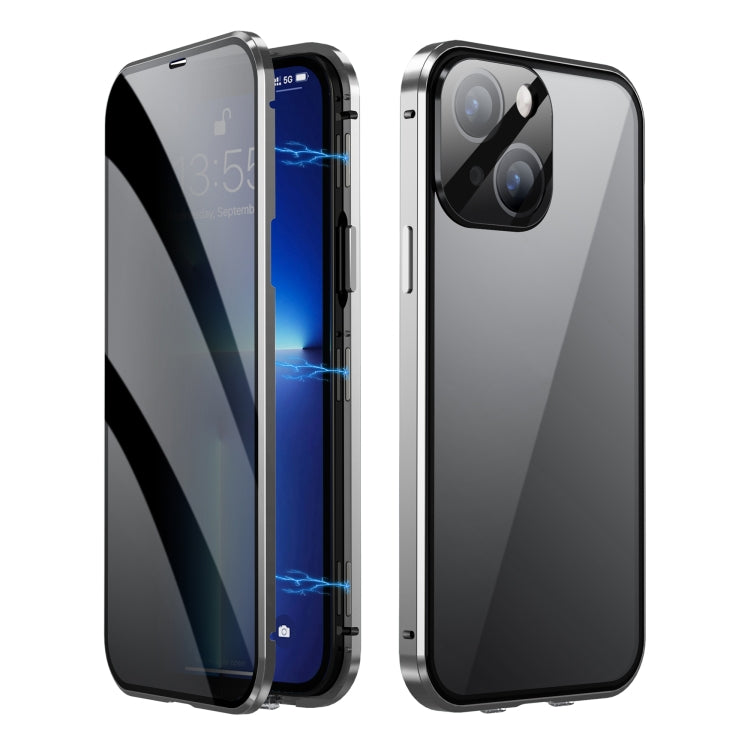 Dual-Lock Anti-peeping Glass 360 Full Body Frosted Magnetic Phone Case, For iPhone 14 Plus For iPhone 14 Plus Silver