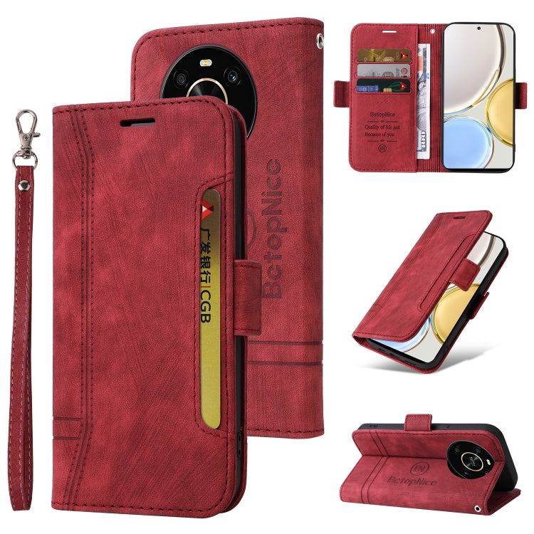 BETOPNICE Dual-side Buckle Leather Phone Case – Wear-resistant, Card Slot, Kickstand, For Honor X9 4G / 5G / Honor X30, For Motorola Moto E20 / E30 / E40, For Xiaomi Redmi Note 11E 5G, For Xiaomi 11T / 11T Pro For Honor X9 4G 5G Honor X30 Red