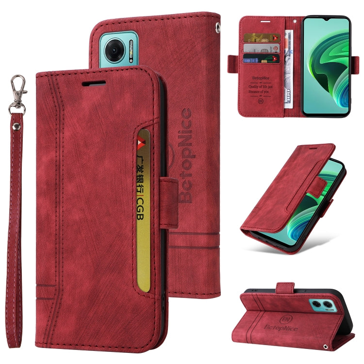 BETOPNICE Dual-side Buckle Leather Phone Case – Wear-resistant, Card Slot, Kickstand, For Honor X9 4G / 5G / Honor X30, For Motorola Moto E20 / E30 / E40, For Xiaomi Redmi Note 11E 5G, For Xiaomi 11T / 11T Pro For Xiaomi Redmi Note 11E 5G Red