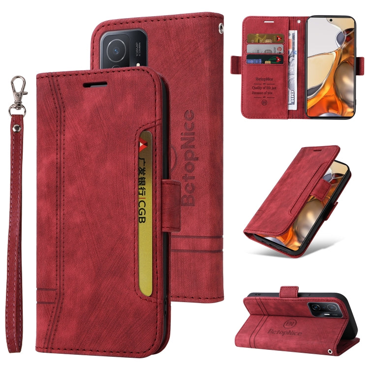 BETOPNICE Dual-side Buckle Leather Phone Case – Wear-resistant, Card Slot, Kickstand, For Honor X9 4G / 5G / Honor X30, For Motorola Moto E20 / E30 / E40, For Xiaomi Redmi Note 11E 5G, For Xiaomi 11T / 11T Pro For Xiaomi 11T 11T Pro Red