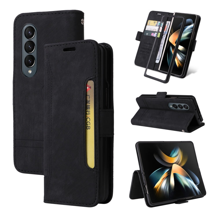 BETOPNICE Dual-side Buckle Leather Phone Case – Wear-resistant, Card Slot, Kickstand, For Samsung Galaxy Z Flip4, For Samsung Galaxy Z Fold4, For Samsung Galaxy Z Fold3, For OPPO Reno8 Pro 5G Global / Reno8 Pro+ For Samsung Galaxy Z Fold4 Black