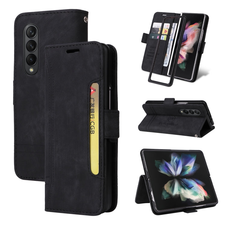 BETOPNICE Dual-side Buckle Leather Phone Case – Wear-resistant, Card Slot, Kickstand, For Samsung Galaxy Z Flip4, For Samsung Galaxy Z Fold4, For Samsung Galaxy Z Fold3, For OPPO Reno8 Pro 5G Global / Reno8 Pro+ For Samsung Galaxy Z Fold3 Black