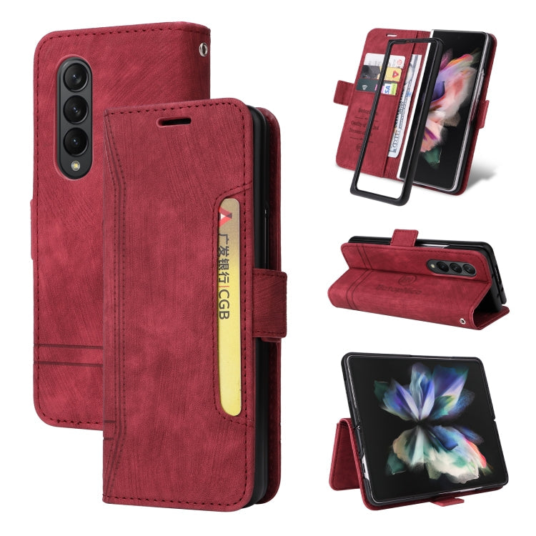 BETOPNICE Dual-side Buckle Leather Phone Case – Wear-resistant, Card Slot, Kickstand, For Samsung Galaxy Z Flip4, For Samsung Galaxy Z Fold4, For Samsung Galaxy Z Fold3, For OPPO Reno8 Pro 5G Global / Reno8 Pro+ For Samsung Galaxy Z Fold3 Red