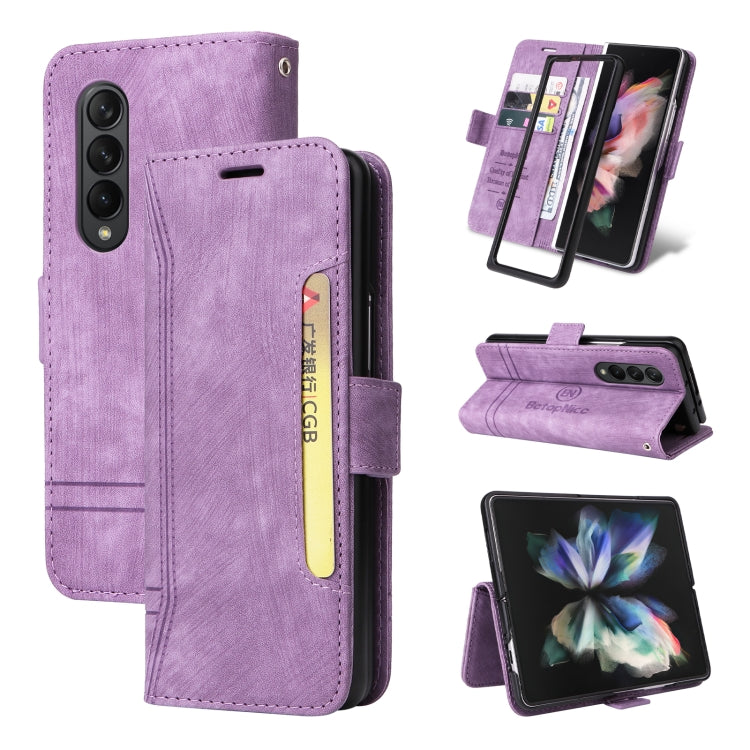 BETOPNICE Dual-side Buckle Leather Phone Case – Wear-resistant, Card Slot, Kickstand, For Samsung Galaxy Z Flip4, For Samsung Galaxy Z Fold4, For Samsung Galaxy Z Fold3, For OPPO Reno8 Pro 5G Global / Reno8 Pro+ For Samsung Galaxy Z Fold3 Purple