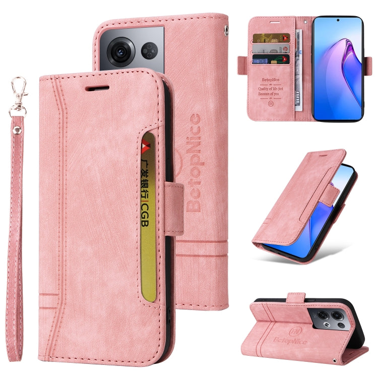 BETOPNICE Dual-side Buckle Leather Phone Case – Wear-resistant, Card Slot, Kickstand, For Samsung Galaxy Z Flip4, For Samsung Galaxy Z Fold4, For Samsung Galaxy Z Fold3, For OPPO Reno8 Pro 5G Global / Reno8 Pro+ For OPPO Reno8 Pro 5G Global Reno8 Pro+ Pink