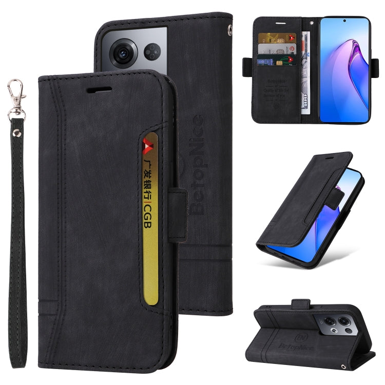 BETOPNICE Dual-side Buckle Leather Phone Case – Wear-resistant, Card Slot, Kickstand, For Samsung Galaxy Z Flip4, For Samsung Galaxy Z Fold4, For Samsung Galaxy Z Fold3, For OPPO Reno8 Pro 5G Global / Reno8 Pro+ For OPPO Reno8 Pro 5G Global Reno8 Pro+ Black