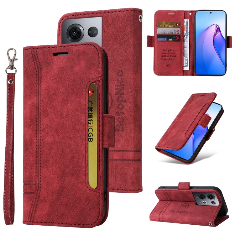 BETOPNICE Dual-side Buckle Leather Phone Case – Wear-resistant, Card Slot, Kickstand, For Samsung Galaxy Z Flip4, For Samsung Galaxy Z Fold4, For Samsung Galaxy Z Fold3, For OPPO Reno8 Pro 5G Global / Reno8 Pro+ For OPPO Reno8 Pro 5G Global Reno8 Pro+ Red