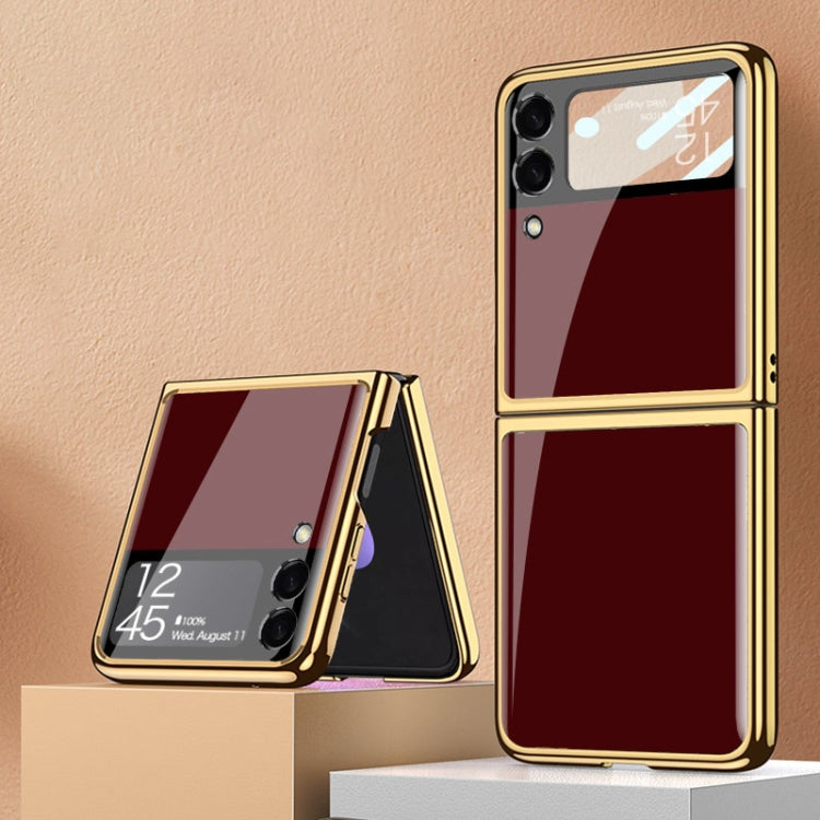 GKK Integrated Electroplating Painted Glass Phone Case, For Samsung Galaxy Z Flip4 For Samsung Galaxy Z Flip4 Wine Red