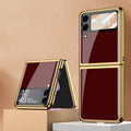 GKK Integrated Electroplating Painted Glass Phone Case, For Samsung Galaxy Z Flip4 For Samsung Galaxy Z Flip4 Wine Red