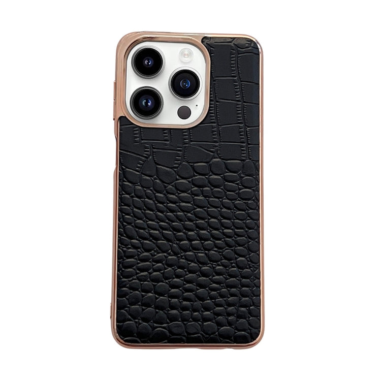 Crocodile Texture Genuine Leather Nano Electroplating Phone Case, For iPhone 14 Pro, For iPhone 14 Pro Max, For iPhone 13 Pro Max, For Motorola Moto Razr 2022 For iPhone 14 Pro Black