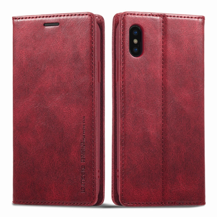 LC.IMEEKE RFID Anti-theft Leather Phone Case – Leather, TPU, For iPhone SE 2022 / SE 2020 / 8 / 7, For iPhone XS Max, For iPhone XS / X, For iPhone XR, For iPhone 8 Plus / 7 Plus, For Samsung Galaxy S21 5G For iPhone XS Max Red