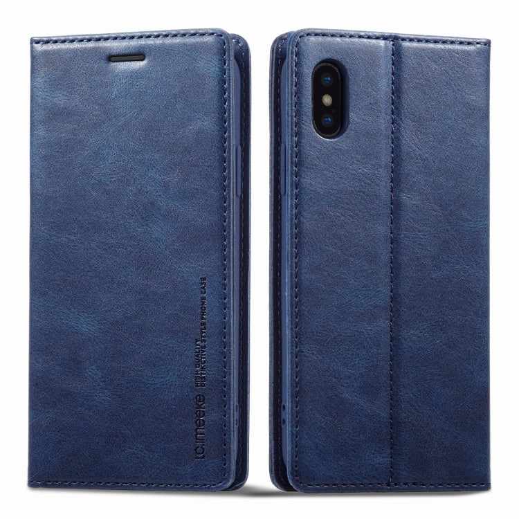 LC.IMEEKE RFID Anti-theft Leather Phone Case – Leather, TPU, For iPhone SE 2022 / SE 2020 / 8 / 7, For iPhone XS Max, For iPhone XS / X, For iPhone XR, For iPhone 8 Plus / 7 Plus, For Samsung Galaxy S21 5G For iPhone XS X Blue