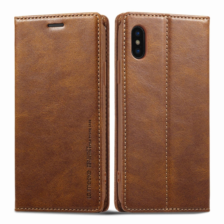 LC.IMEEKE RFID Anti-theft Leather Phone Case – Leather, TPU, For iPhone SE 2022 / SE 2020 / 8 / 7, For iPhone XS Max, For iPhone XS / X, For iPhone XR, For iPhone 8 Plus / 7 Plus, For Samsung Galaxy S21 5G For iPhone XR Brown