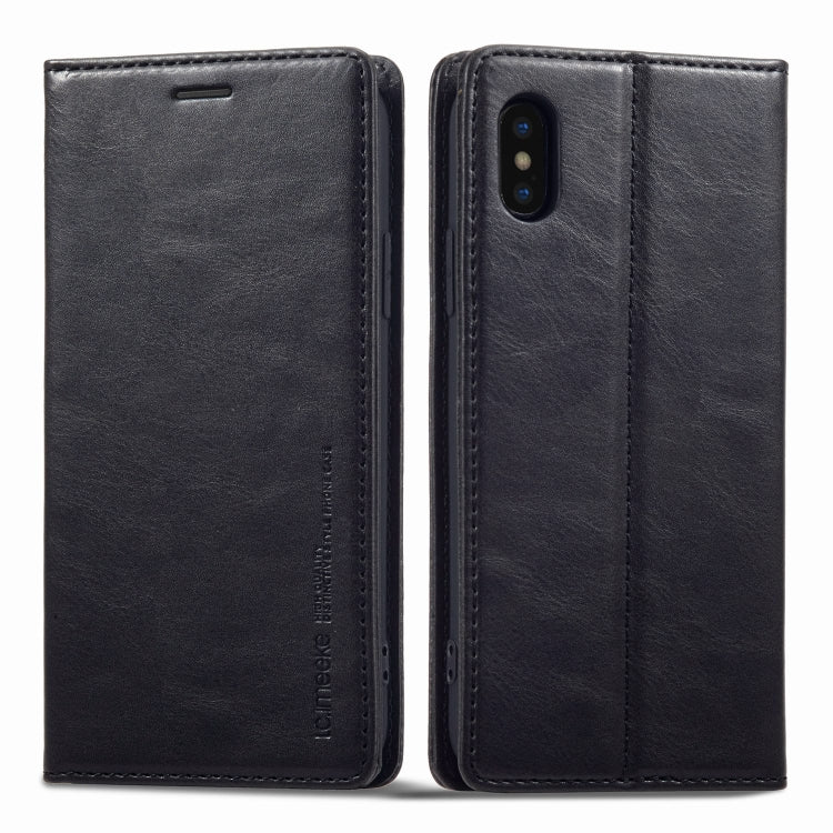 LC.IMEEKE RFID Anti-theft Leather Phone Case – Leather, TPU, For iPhone SE 2022 / SE 2020 / 8 / 7, For iPhone XS Max, For iPhone XS / X, For iPhone XR, For iPhone 8 Plus / 7 Plus, For Samsung Galaxy S21 5G For iPhone XR Black
