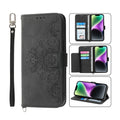 Skin-feel Flowers Embossed Wallet Leather Phone Case, For iPhone 14, For iPhone 14 Plus, For iPhone 14 Pro, For iPhone 14 Pro Max For iPhone 14 Black